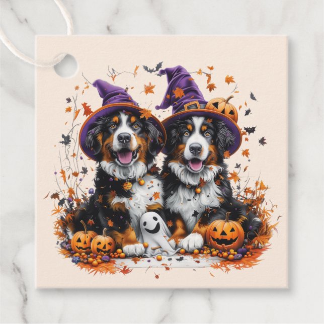 Halloween Bernese Mountain Hundar Witch Ghost Gåvor Etiketter (Framsida)