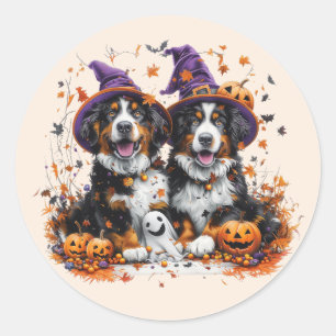 Halloween Bernese Mountain Hundar Witch Ghost Runt Klistermärke