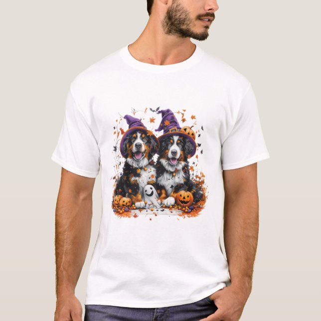 Halloween Bernese Mountain Hundar Witch Ghost T Shirt (Framsida)