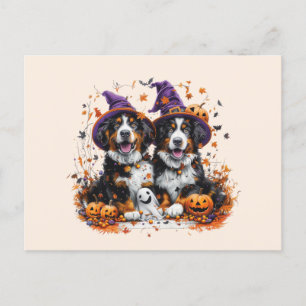 Halloween Bernese Mountain Hundar Witch Ghost Vykort