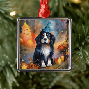 Halloween Bernese Mountain med pumpor Scary Julgransprydnad Metall