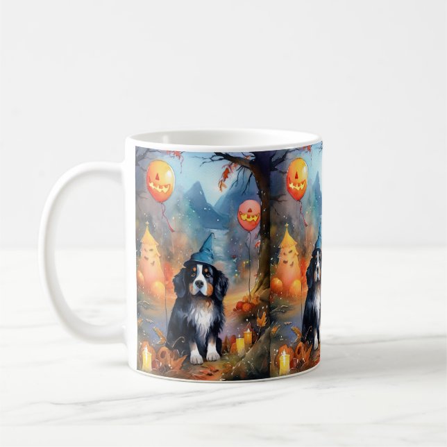 Halloween Bernese Mountain med pumpor Scary Kaffemugg (Vänster)