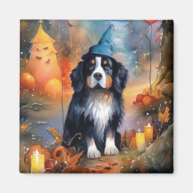 Halloween Bernese Mountain med pumpor Scary Magnet (Framsidan)