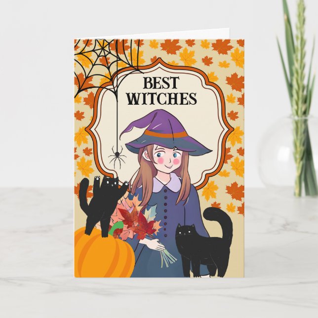 Halloween Best Witches med Cats och Spider Kort (Framsida)
