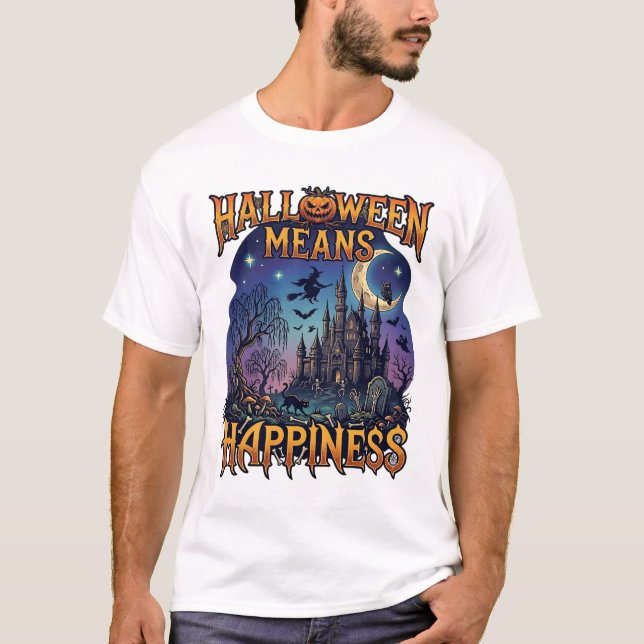 Halloween Betyder Lycka Spök Slott Häxa Moo T Shirt (Framsida)