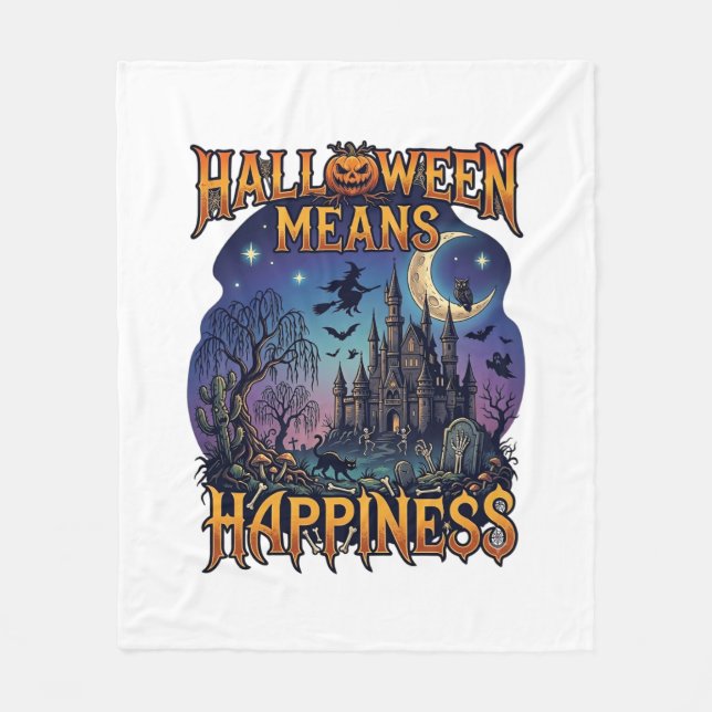 Halloween betyder lycka spöktorn häxa Moo Fleecefilt (Framsidan)