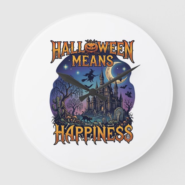 Halloween betyder Lycka Spöktorn Slott Häxa Moo Stor Klocka (Framsida)