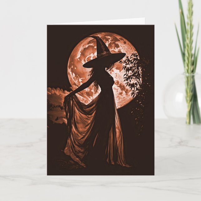 Halloween Bevackert Witch Silhoueted i Orange Kort (Framsida)