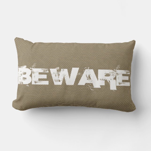 Halloween Beware Burlap Lumbarkudde (Framsida)