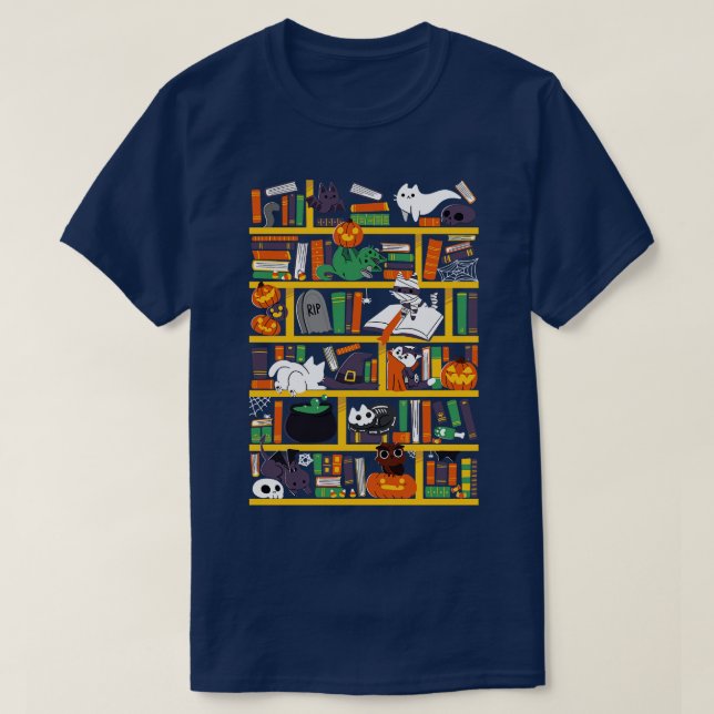 Halloween Bibliotek T Shirt (Design framsida)