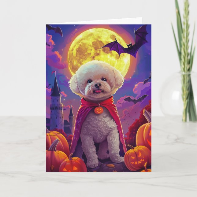 Halloween Bichon Frise Hund Pumpkins Scary Kort (Framsida)