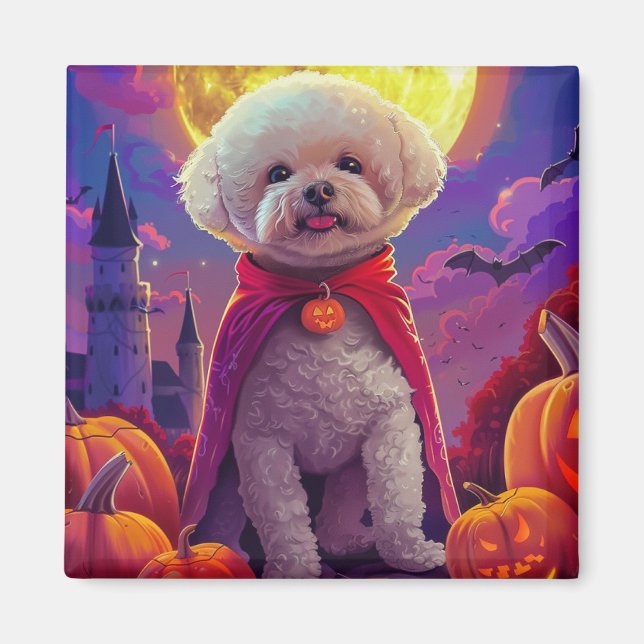 Halloween Bichon Frise Hund Pumpkins Scary Magnet (Framsidan)