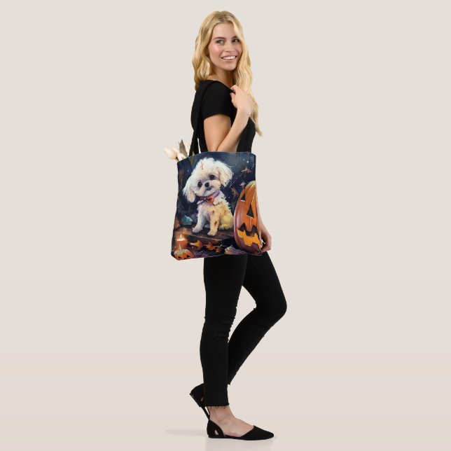 Halloween Bichon Frise Med Pumpa Skräck Tygkasse (På modell)
