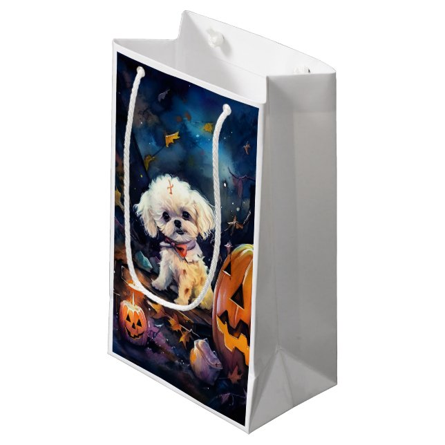Halloween Bichon frise med pumpor Scary (Framsidan Vinklad)
