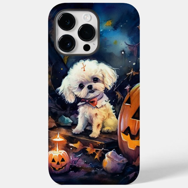 Halloween Bichon frise med pumpor Scary (Baksida)