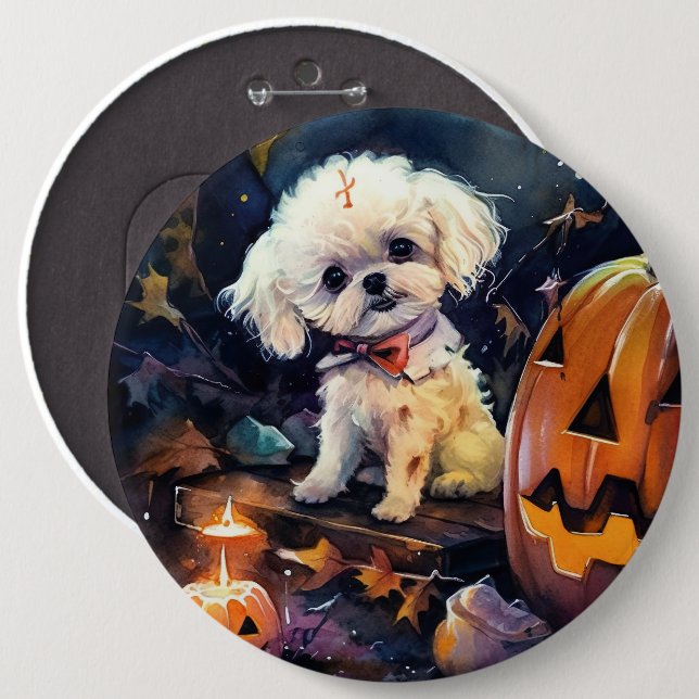 Halloween Bichon frise med pumpor Scary Knapp (Framsida & baksida)