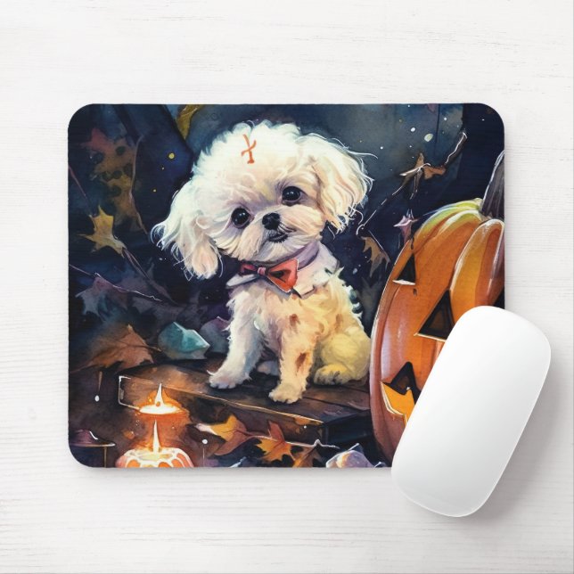 Halloween Bichon frise med pumpor Scary Musmatta (Med mus)