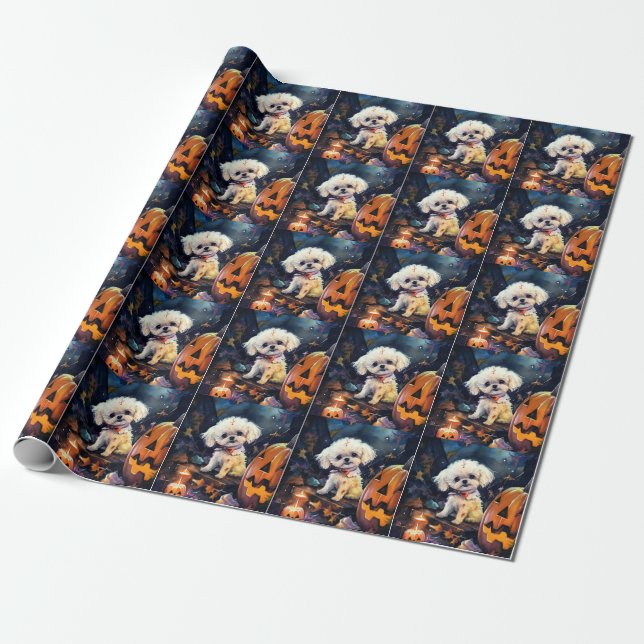 Halloween Bichon frise med pumpor Scary Presentpapper (Utrullad)