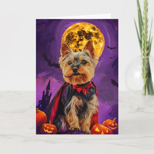 Halloween Biewer Terrier Hund Pumpkins Scary Kort (Framsida)
