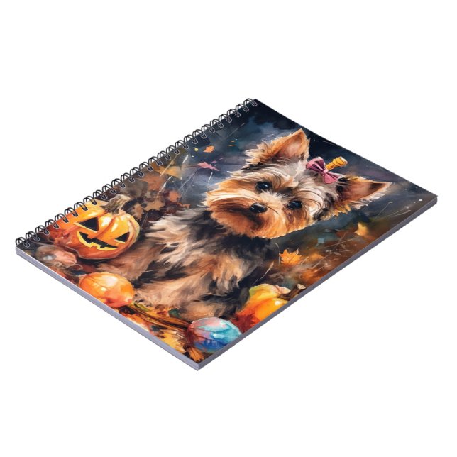 Halloween Biewer Terrier Med Pumpa Skräck Anteckningsbok (Vänstra Sidan)