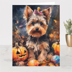 Halloween Biewer Terrier Med Pumpa Skräck  Kort