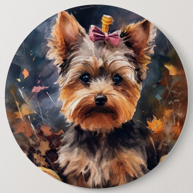Halloween Biewer Terrier Med Pumpalett Skräckinjag Knapp (Framsida)