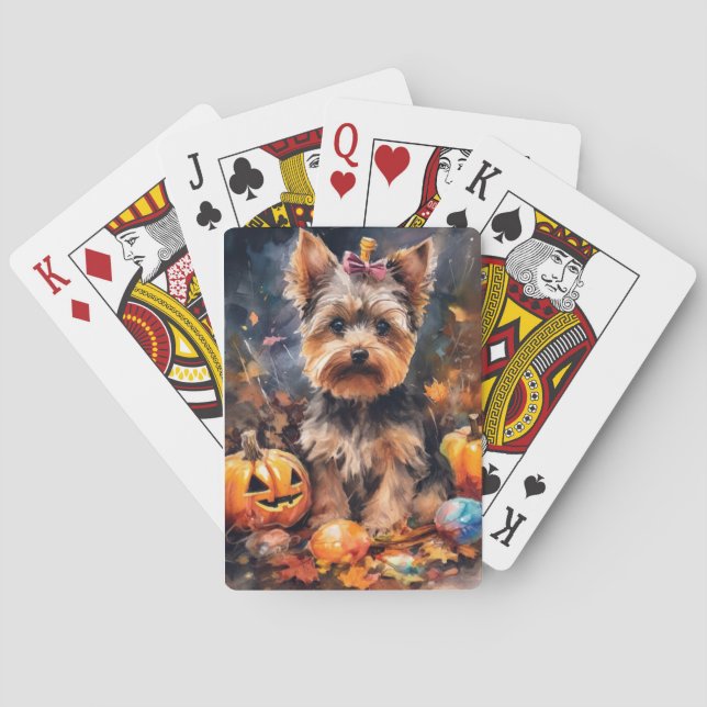 Halloween Biewer Terrier med pumpkins Scary Casinokort (Baksidan)