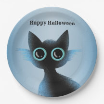 Halloween Big Ögon Black Blue Evil Cat
