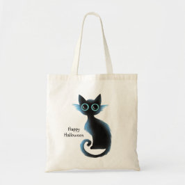 Halloween Big Ögon Black Blue Evil Cat Tygkasse