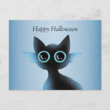 Halloween Big Ögon Black Blue Evil Cat