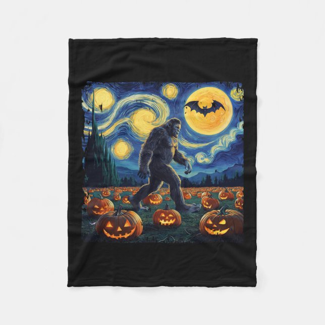Halloween Bigfoot Starry Night Van Gogh Fleecefilt (Framsidan)