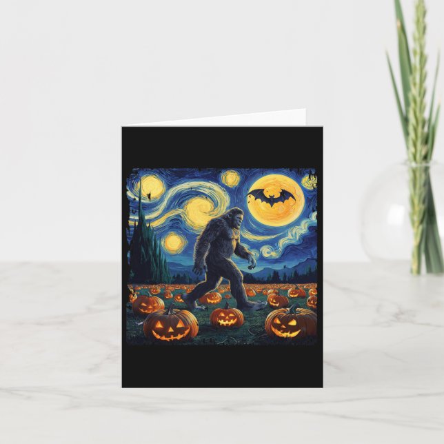 Halloween Bigfoot Starry Night Van Gogh Kort (Framsida)