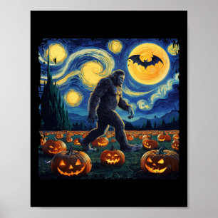 Halloween Bigfoot Starry Night Van Gogh Poster