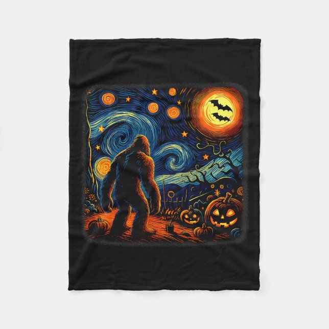 Halloween Bigfoot Starry Night Van Gogh Sasquatch  Fleecefilt (Framsidan)