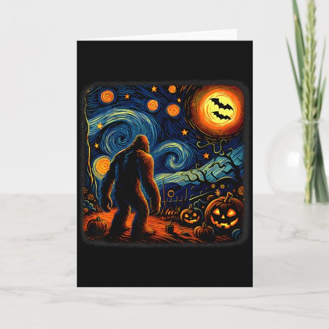 Halloween Bigfoot Starry Night Van Gogh Sasquatch  Kort (Framsida)