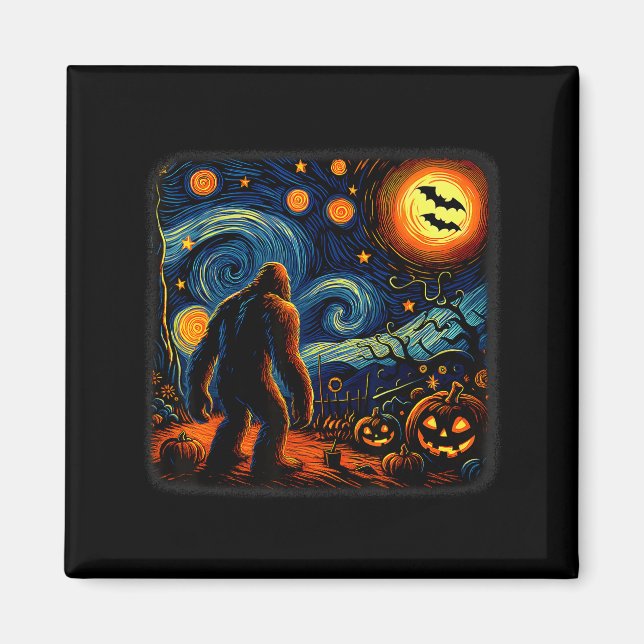 Halloween Bigfoot Starry Night Van Gogh Sasquatch  Magnet (Framsidan)