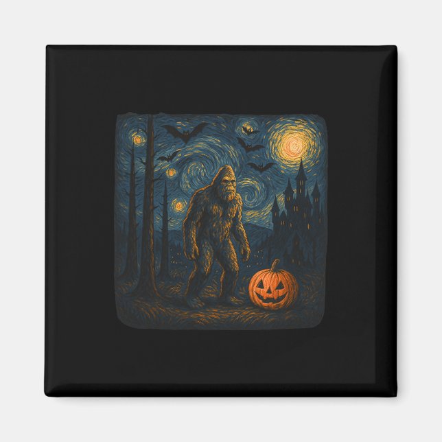 Halloween Bigfoot Starry Night Van Gogh Sasquatch Magnet (Framsidan)