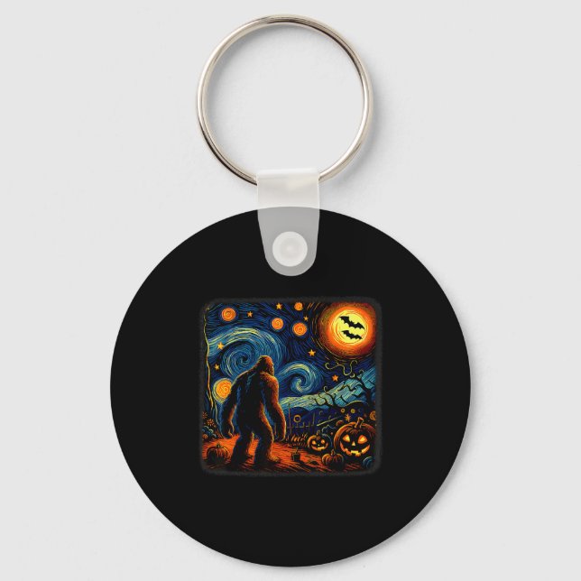 Halloween Bigfoot Starry Night Van Gogh Sasquatch  Nyckelring (Framsida)