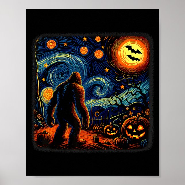 Halloween Bigfoot Starry Night Van Gogh Sasquatch  Poster (Framsidan)