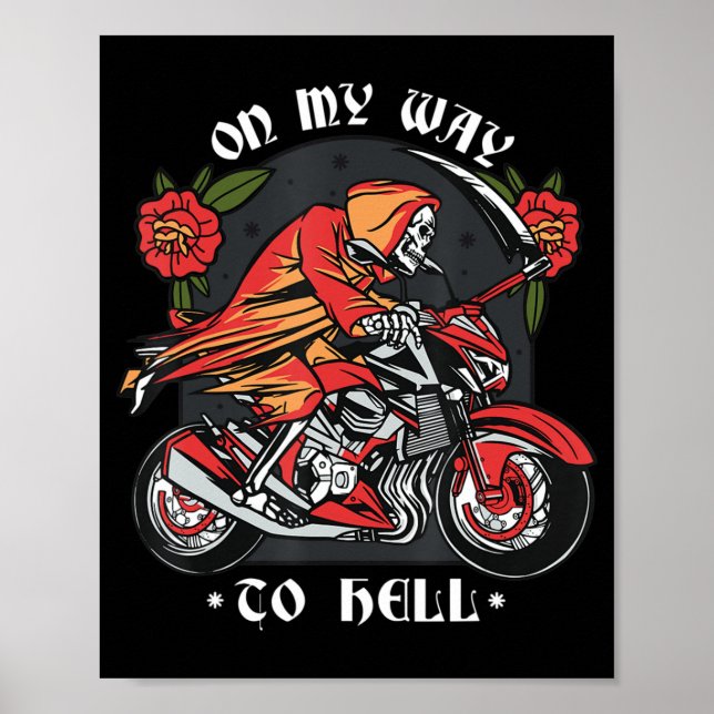 Halloween Biker Skeleton på min väg till helvetets Poster (Framsidan)