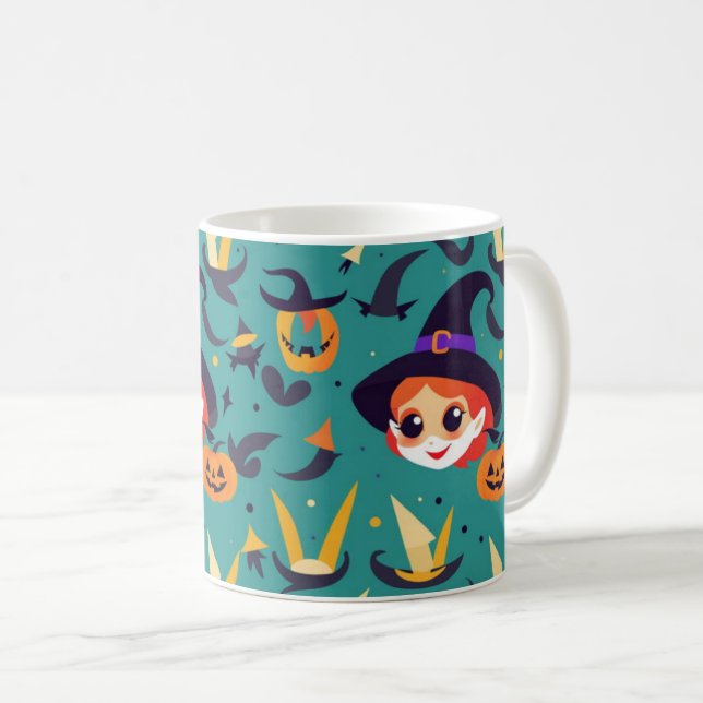 Halloween-bild med lycklig-häxans ansikte kaffemugg (Framsida höger)