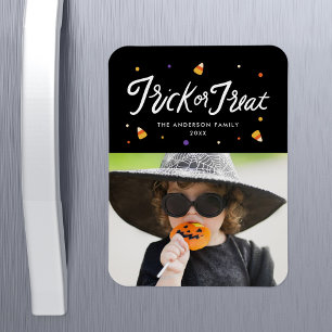 Halloween-bild med trick or treat och majskorn magnet