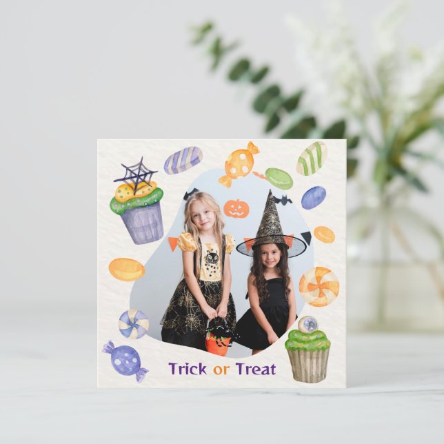 Halloween-bilder med trick or treat-texter julkort (Stående Fram)