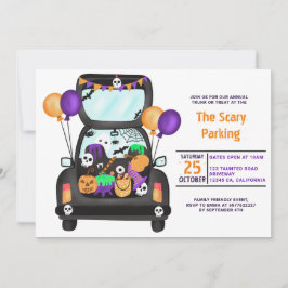 Halloween-bilillustration med bagage eller tricket inbjudningar