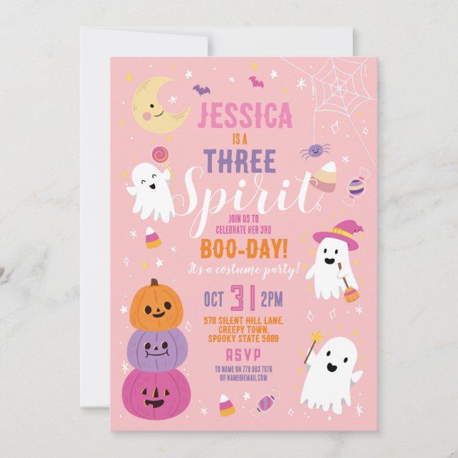 Halloween Birthday 3RD Girls Party Spöken Pumpkin Inbjudningar (Framsida)