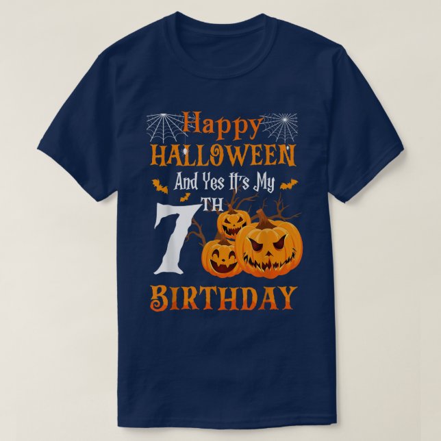 Halloween Birthday 7-årig 7:e Party Pumpkin Sp T Shirt (Design framsida)