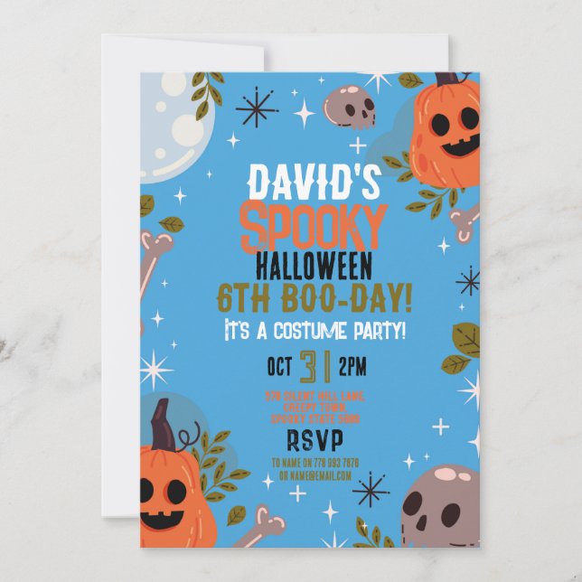 Halloween Birthday - any age - Boys Blue Party Inbjudningar (Framsida)