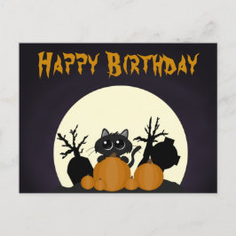 Halloween Birthday Black Cat Pumpkins Graveyard Helg Vykort
