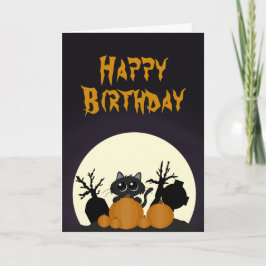 Halloween Birthday Black Cat Pumpkins Graveyard Kort
