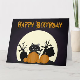 Halloween Birthday Black Cat Pumpkins Graveyard Kort
